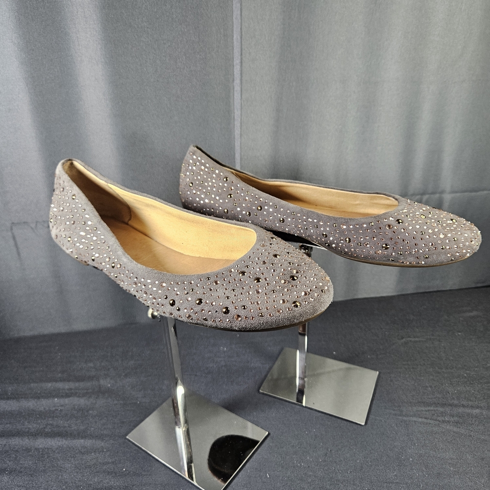 Sperry Bejeweled Ballet Flats Gray Suede Genuine Leather Women's Size 10
